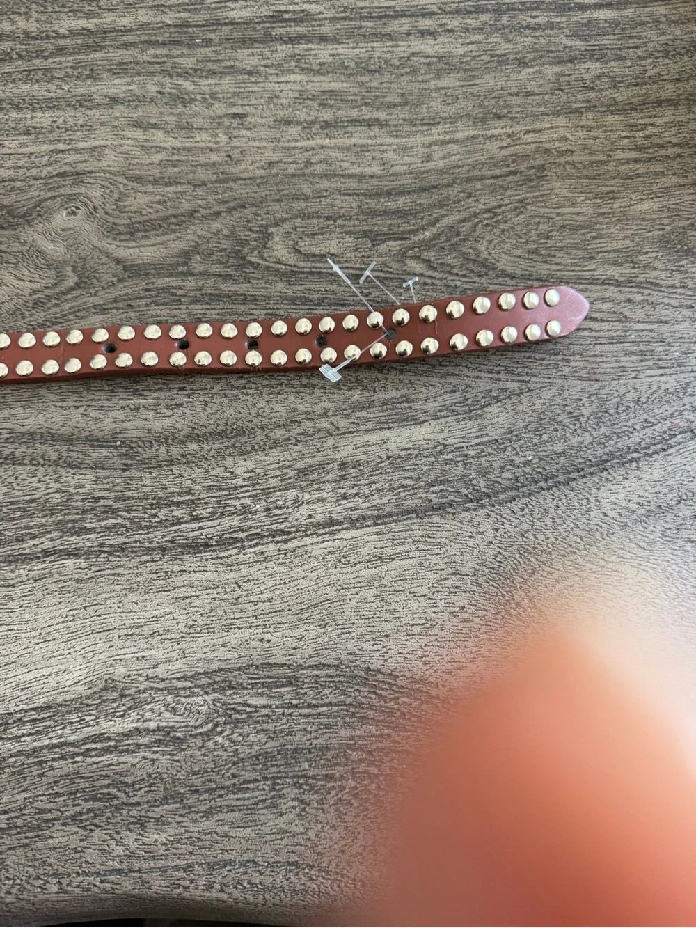 Brown Studded Leather Belt with Silver Buckle